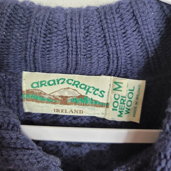 ARAN CRAFTS IRELAND 100% Merino Wool Cardigan Zip Front Sweater Hood Medium - Picture 3 of 5